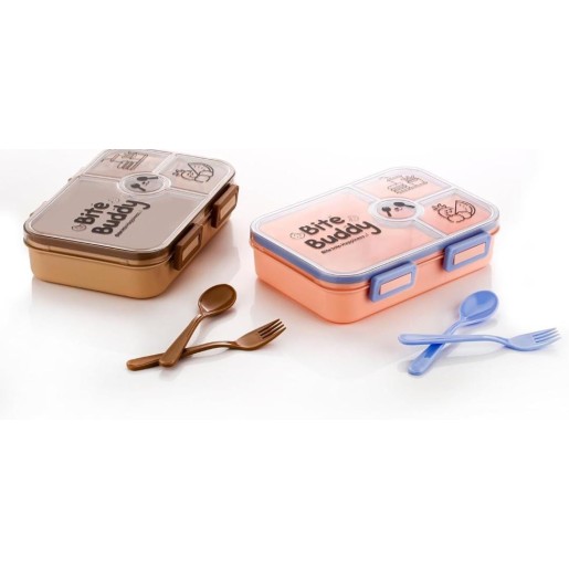 Bite Buddy 4-Compartment Lunch Box with Spoon & Fork – BPA-Free, Leak-Proof Food Storage Container