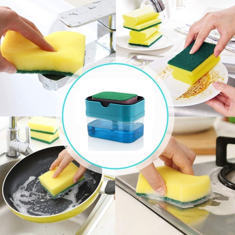 Plastic Liquid Soap Dispenser with Pump & Sponge Holder – Kitchen Sink Soap Dispenser Organizer soap dispenser with sponge holder, kitchen sink soap dispenser, liquid soap pump dispenser