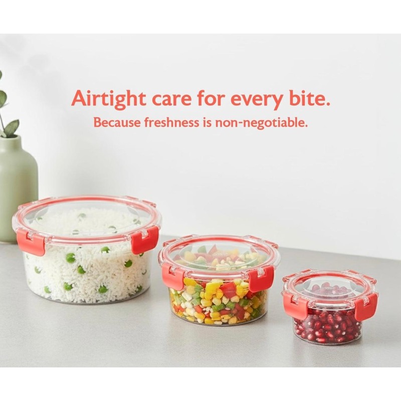 Aarvi Empresa presents Airtight Kitchen Container Set of 3-300ml, 750ml, 1500ml | Transparent Fridge Box with Leak Proof Lid & Lock | Food Storage Container/Snack Box/ Cookies & Dry Fruits Box
