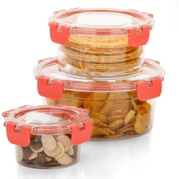 Aarvi Empresa presents Airtight Kitchen Container Set of 3-300ml, 750ml, 1500ml | Transparent Fridge Box with Leak Proof Lid & Lock | Food Storage Container/Snack Box/ Cookies & Dry Fruits Box