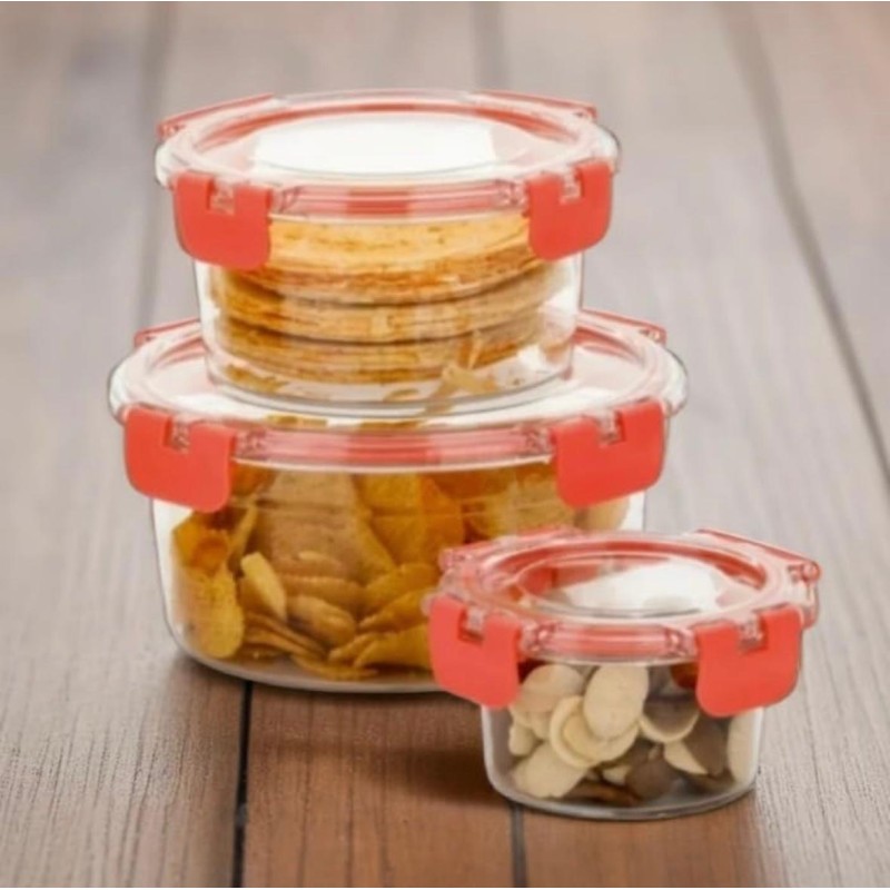 Aarvi Empresa presents Airtight Kitchen Container Set of 3-300ml, 750ml, 1500ml | Transparent Fridge Box with Leak Proof Lid & Lock | Food Storage Container/Snack Box/ Cookies & Dry Fruits Box
