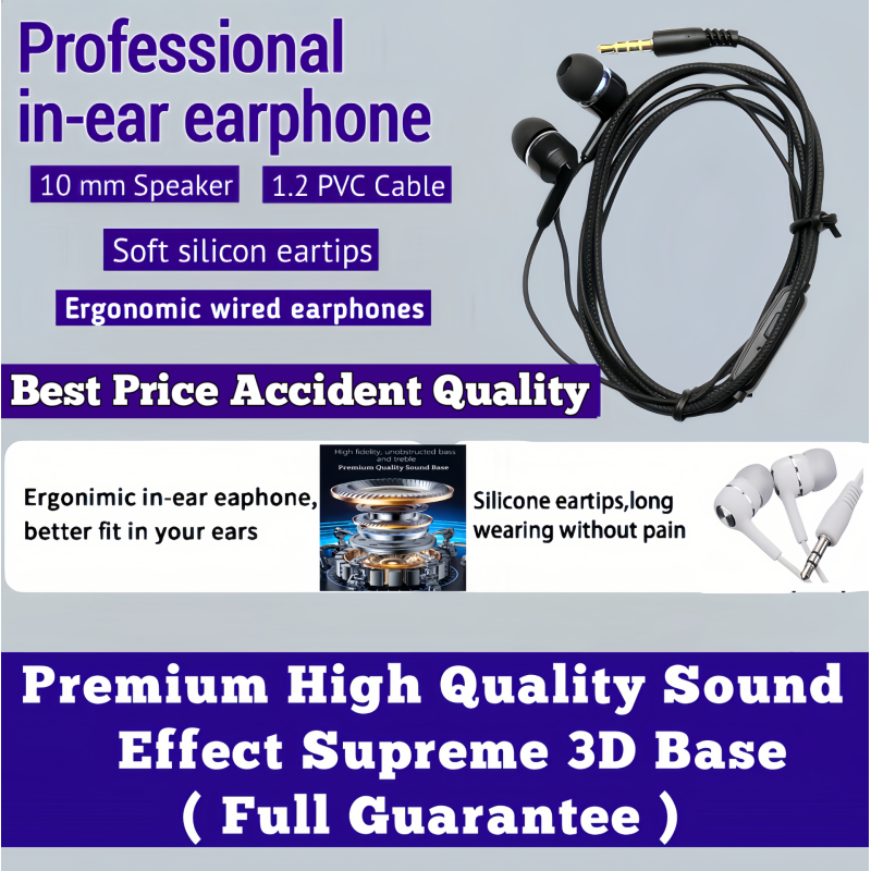 ZedPunch ( 2 Combo offer) EARPHONE TURBO BASS SOUND FOR ALL DEVICES AND MIC FOR CALLING With Button