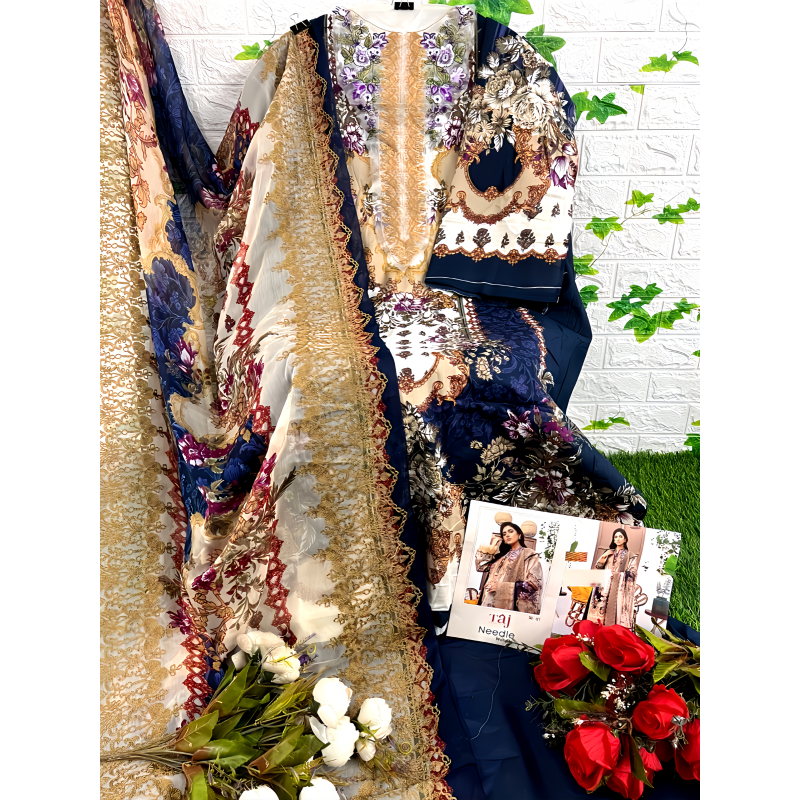 New Trending Pakistani Lawn Suits With embroidered Dupatta ( unstitched fabric)