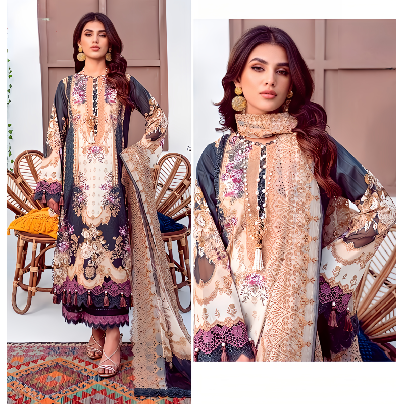 New Trending Pakistani Lawn Suits With embroidered Dupatta ( unstitched fabric) multicolor