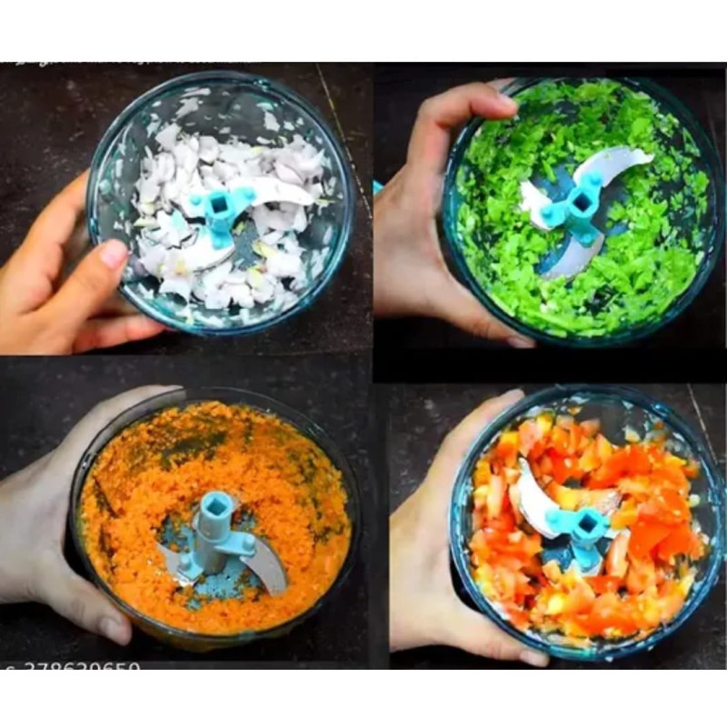 Mini Kitchen Vegetable Manual Chopper with 3 Blades  Effortless Cutting & Chopping