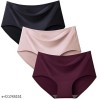 Women Seamless Hipster Ice Silk Panty Invisible Seamless Ice Cool Mid Rise Cotton No Show Laser Cut Panties for Women Daily Use Free Size Pack of 3 pcs Multicolour