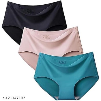 Underwear for Women Seamless High Cut Briefs Mid-Waist Soft No Panty Lines free size (Pack of 3)