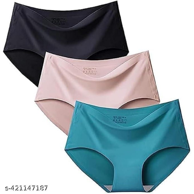 Underwear for Women Seamless High Cut Briefs Mid-Waist Soft No Panty Lines free size (Pack of 3)