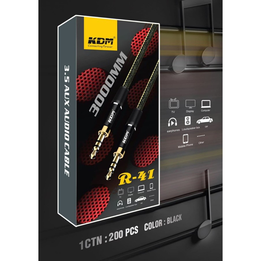 KDM R 41 Braided Tough AUX 3.5 mm Male to Male Audio Cable