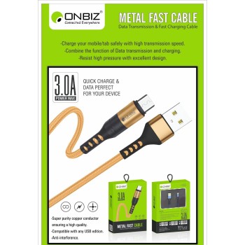 ONBIZ METAL USB FASTB DATA CABLE TYPE C FOR SAMSUNG M30, M30S, A50 A70 