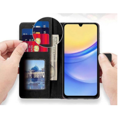 Flip Cover Back Case Cover HIGH QUALITY  for Samsung Galaxy A15 5G Flexible Leather Finish  Card Pockets Wallet Stand | Black)