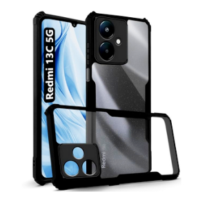 Transperent clear and black boder hard cover case for REDMI 13c 5G Transparent Hybrid Back Case Mobile Cover - Black