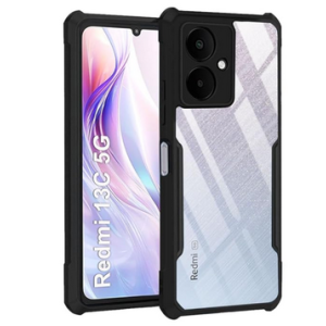 Transperent clear and black boder hard cover case for REDMI 13c 5G Transparent Hybrid Back Case Mobile Cover - Black