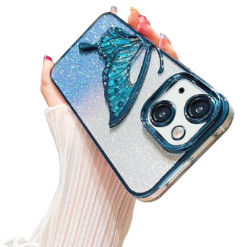 Designed for iPhone 15 Cover with Glitter Cute Butterfly Electroplating Design Back Cover Case for Women Teen Girls 