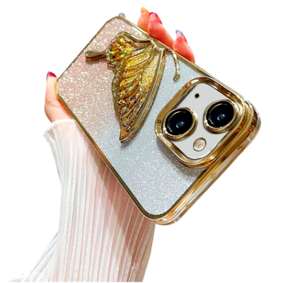 Designed for iPhone 15 Cover with Glitter Cute Butterfly Electroplating Design Back Cover Case for Women Teen Girls 