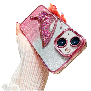 Designed for iPhone 15 Cover with Glitter Cute Butterfly Electroplating Design Back Cover Case for Women Teen Girls 