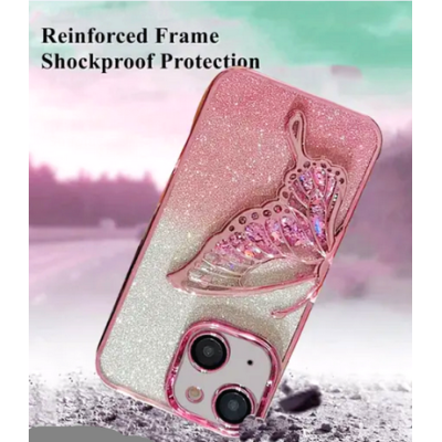 iPhone 13 glitter cover Designed Cover with Cute Butterfly Plating Design Aesthetic Women Teen Girls Back Cover Cases beautiful finishing 