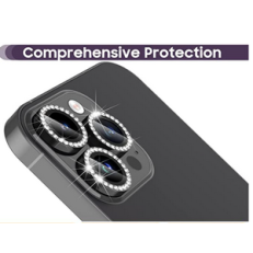 Diamond Camera Lens Protector Compatible for iPhone 14 Pro/iPhone 14 Pro Max, [Anti-Scratch] Premium Tempered Glass Film Aluminum Alloy Lens Ring Cover (Black)