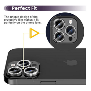 Diamond Camera Lens Protector Compatible for iPhone 14 Pro/iPhone 14 Pro Max, [Anti-Scratch] Premium Tempered Glass Film Aluminum Alloy Lens Ring Cover (Black)