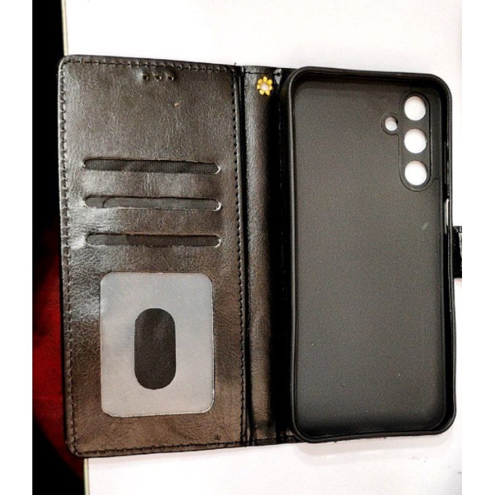 Flip Cover Back Case Cover HIGH QUALITY  for Samsung Galaxy A15 5G Flexible Leather Finish  Card Pockets Wallet Stand | Black)