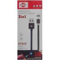 ETAR 3 in1 Magnetic smart Charging Cable ET-B16 2.4Amp Best Quality fast charger support c-type, android, iphone cable.
