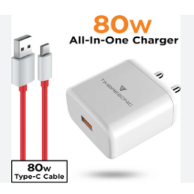 TIMBRESONIC 80 W Super VOOC 7 A Mobile Charger with Detachable Cable  (White, Cable Included) fast charger supporteble TYPE-C