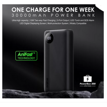 Oraimo 30000mAh Li-Polymer Power Bank Fast Charging with 15W Type C Input &Output Quick Charge,5 Ports Output,Multi-Layer Protection with LED Torch+ Type C Cable
