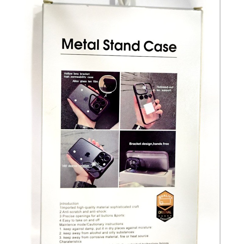 Matal stand case with camera protector transparent cover for iphone 15