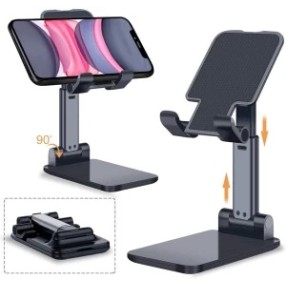 Universal foldable phone desktop stand with Alloy material, non-slip mat, free height lift, fold-out portable compatible with desktop phones, tablet, and iPad CS-01   