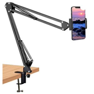 professional  Cell Phone Stand Holder Mount Flexible 360° Rotation Metal Long Lazy Arm Bracket for All Phones & Tablet Stand for Streaming Overhead Video Bed Office Kitchen (1X Phone Holder Free)