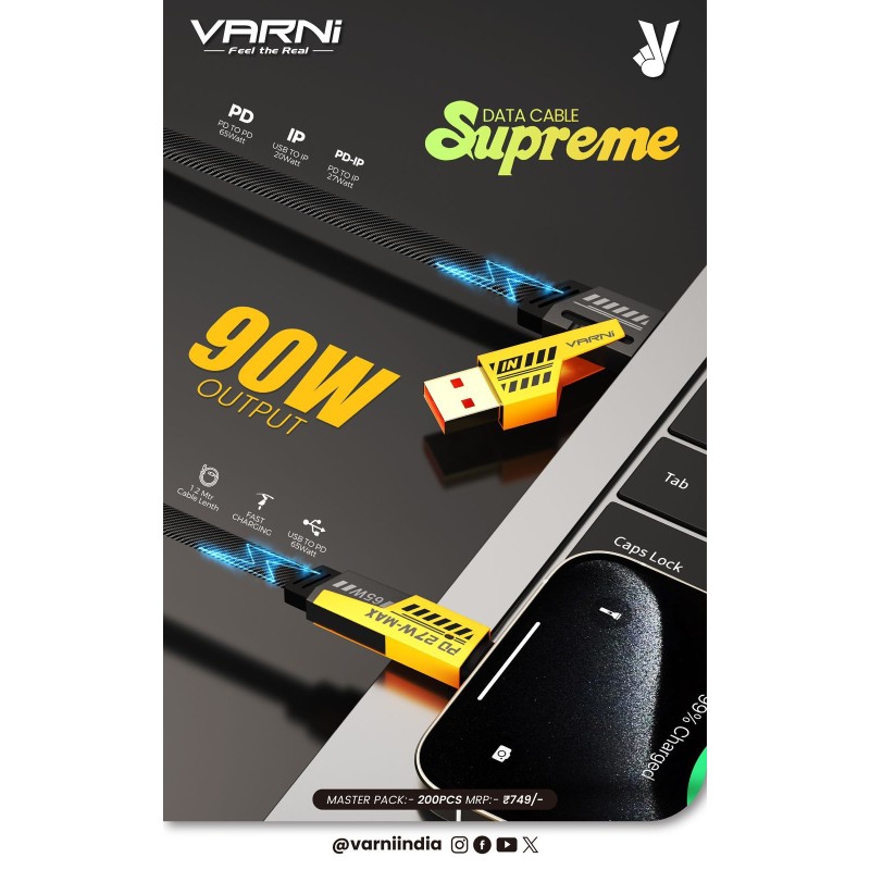 VARNI supreme 90W fast data charging cable with 4 in 1 cable 