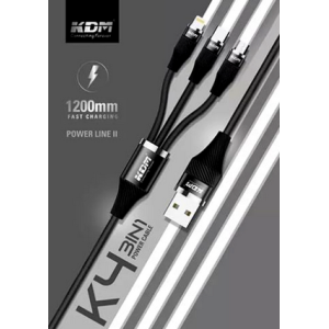 Kdm K4 3 in 1 Fast Charging Cable high-quality 18w and 1200mm fast charging cable compatible with smart phone, iphone, Samsung, android devices support cable 