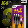 Kdm K4 3 in 1 Fast Charging Cable high-quality 18w and 1200mm fast charging cable compatible with smart phone, iphone, Samsung, android devices support cable 