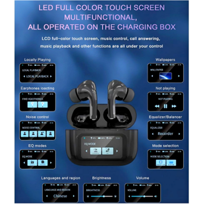 Digital Air Pods Pro TWS wireless Bluetooth earbuds Headset with Touch Display Airpods Pro TWS ANC Working Wallpaper Change  Time Display  Charging Display