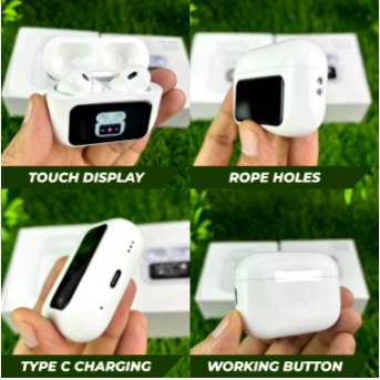 Digital Air Pods Pro TWS wireless Bluetooth earbuds Headset with Touch Display Airpods Pro TWS ANC Working Wallpaper Change  Time Display  Charging Display