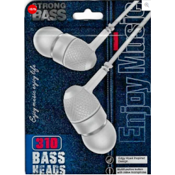 STRONG BASS earphone wired super extra bass high-quality one button microphone compatible with smartphone, laptop BASS HEADS 310  