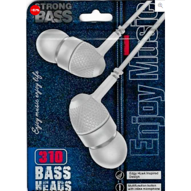 STRONG BASS earphone wired super extra bass high-quality one button microphone compatible with smartphone, laptop BASS HEADS 310  