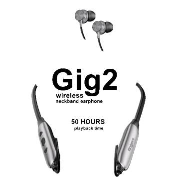 fingers wireless Bluetooth neckband earphone intelligent voice assistant , massive 50 HOUR playback time Built-in Mic with Surround Noise Cancellation SNC™  fingers-Gig2