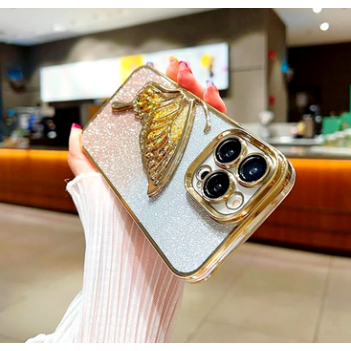 Designed for iPhone 15 PRO Cover with Glitter Cute Butterfly Electroplating Design Back Cover Case for Women Teen Girls