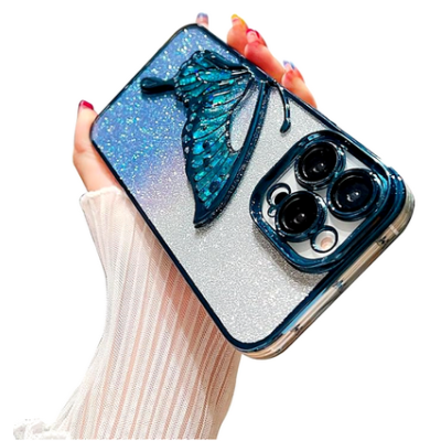 Designed for iPhone 15 PRO Cover with Glitter Cute Butterfly Electroplating Design Back Cover Case for Women Teen Girls