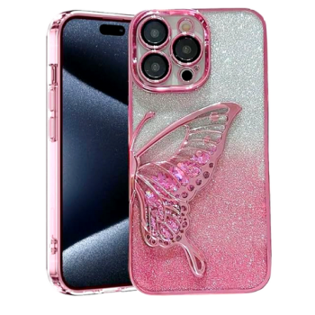 Designed for iPhone 15 PRO Cover with Glitter Cute Butterfly Electroplating Design Back Cover Case for Women Teen Girls