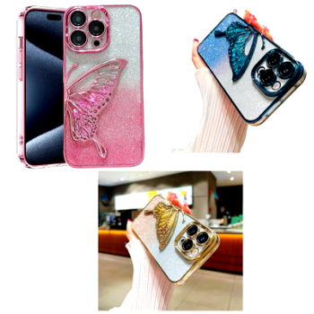 Designed for iPhone 15 PRO Cover with Glitter Cute Butterfly Electroplating Design Back Cover Case for Women Teen Girls