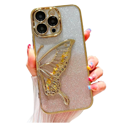 Designed for iPhone 15 PRO Cover with Glitter Cute Butterfly Electroplating Design Back Cover Case for Women Teen Girls