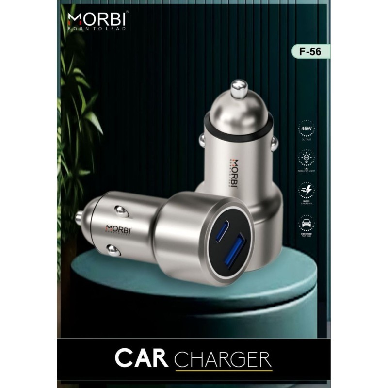 car charger mobile adapter MORBI fast charger dock high-speed QUICK 3.0 and 45W with USB and TYPE-C 2 PORT charger smart portable F-56