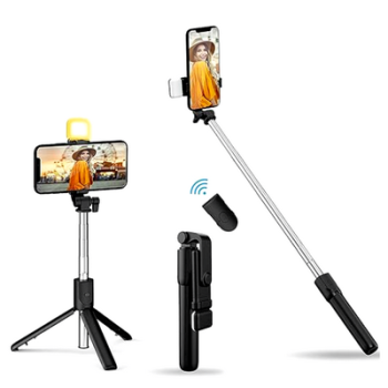 Selfie Stick R1S-L with LED Fill Light, Phone Tripod Stand with Detachable Bluetooth Wireless Remote Compatible with iPhone 12/11/XR/X/Pro, Galaxy S10 and More White Lights