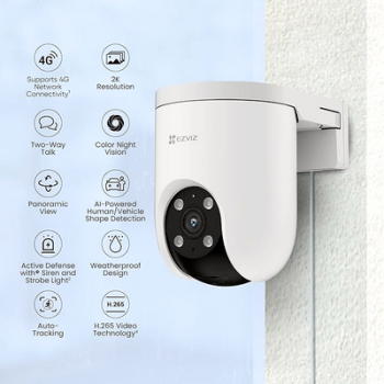 EZVIZ smart home camera H8C 4G 2K Pan Tilt Camera with AI Powered Human Detection, Color Night Vision, Two Way Talk, Weatherproof Design All SIM Support,  micro SD card 512 supported