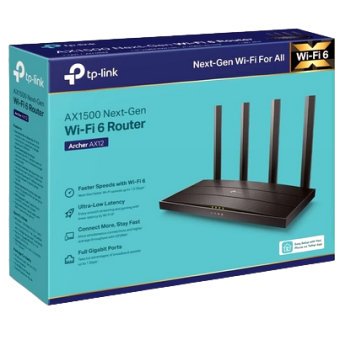 TP-Link wifi-6 generation Wi-Fi router faster speeds Archer AX12 AX1500 Dual Band Gigabit Router speeds1201 Mbps on 5 GHz band and 300 Mbps on 2.4 GHz band Wi-Fi 6 technology
