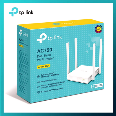 Tp-link WIFI Router AC750 Archer c24 dual band Router with 4× Fixed Antennas speed 5 GHz 433 Mbps 2.4 GHz 300 Mbps supported 