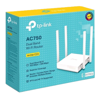 Tp-link WIFI Router AC750 Archer c24 dual band Router speed 5 GHz 433 Mbps 2.4 GHz 300 Mbps supported 4× Fixed Antennas 