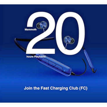 FINGERS FC-Royale Bluetooth Wireless Neckband in Ear Earphones with Built in Mic (Royal Blue) spectacular playback 20hours 